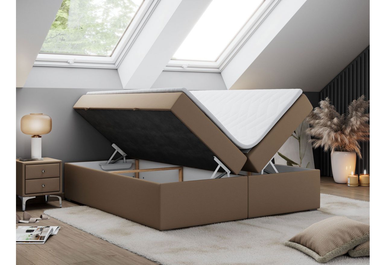 Łóżko kontynentalne bez wezgłowia BESS 140x200 - H3 - brązowy, ekoskóra