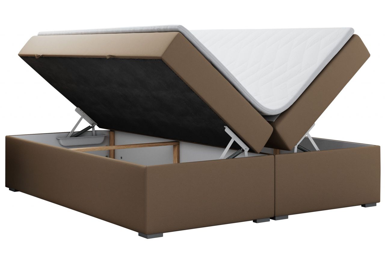 Łóżko kontynentalne bez wezgłowia BESS 160x200 - H3 - brązowy, ekoskóra