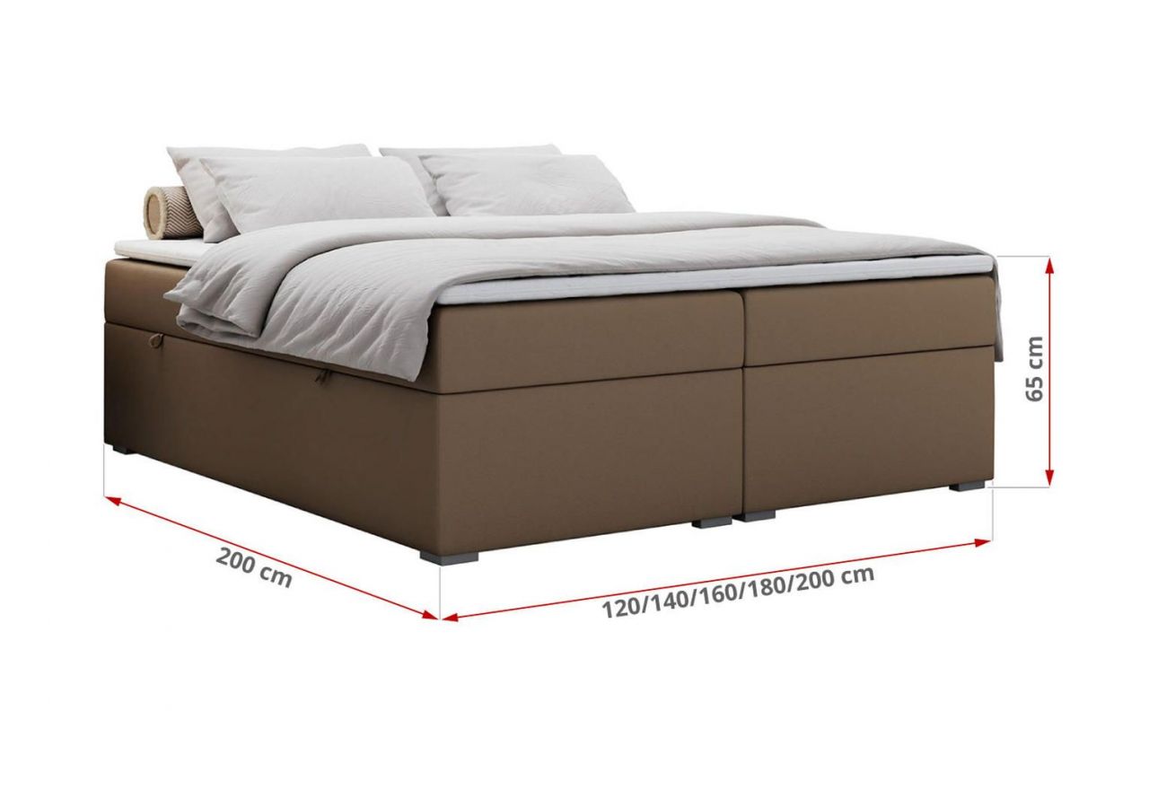 Łóżko kontynentalne bez wezgłowia BESS 200x200 - H3 - brązowy, ekoskóra