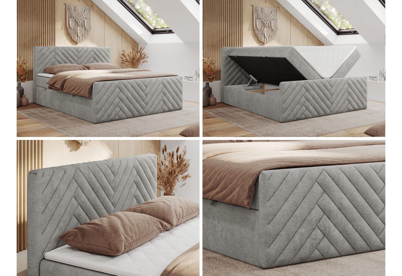 Łóżko kontynentalne PARIS DUO 160x200 - H3 - jasnoszary, struktura