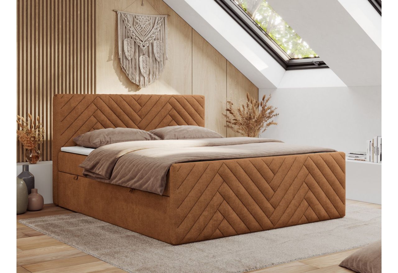 Łóżko kontynentalne PARIS DUO 200x200 - H3 - pomarańczowy, struktura