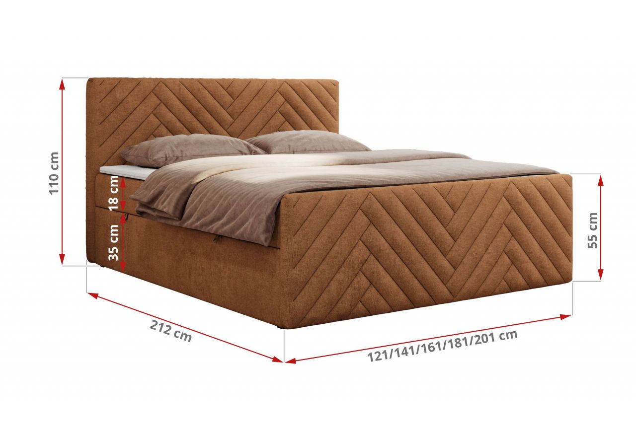 Łóżko kontynentalne PARIS DUO 160x200 - H4 - pomarańczowy, struktura