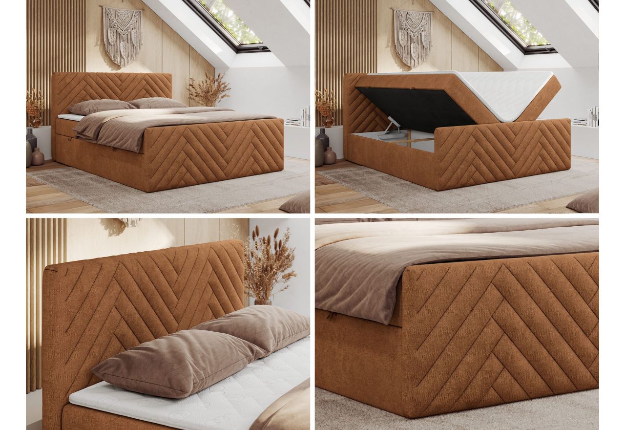 Łóżko kontynentalne PARIS DUO 160x200 - H4 - pomarańczowy, struktura