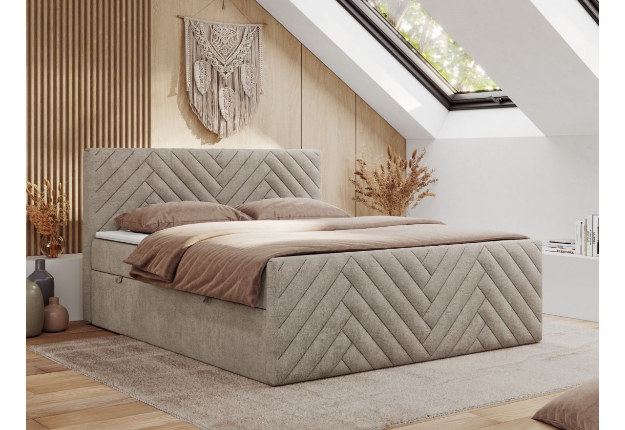 Łóżko kontynentalne PARIS DUO 160x200 - H3 - beżowy, struktura