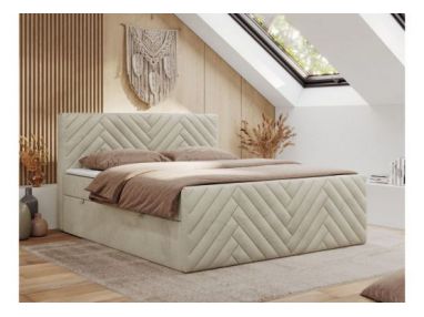 Łóżko kontynentalne PARIS DUO 140x200 - H3 - beżowy, welwet