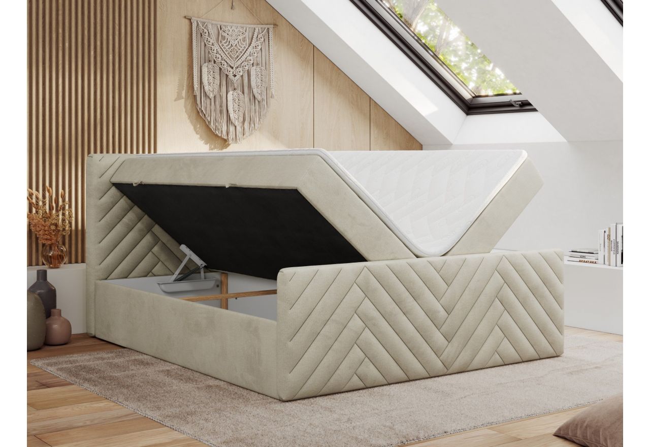 Łóżko kontynentalne PARIS DUO 140x200 - H3 - beżowy, welwet
