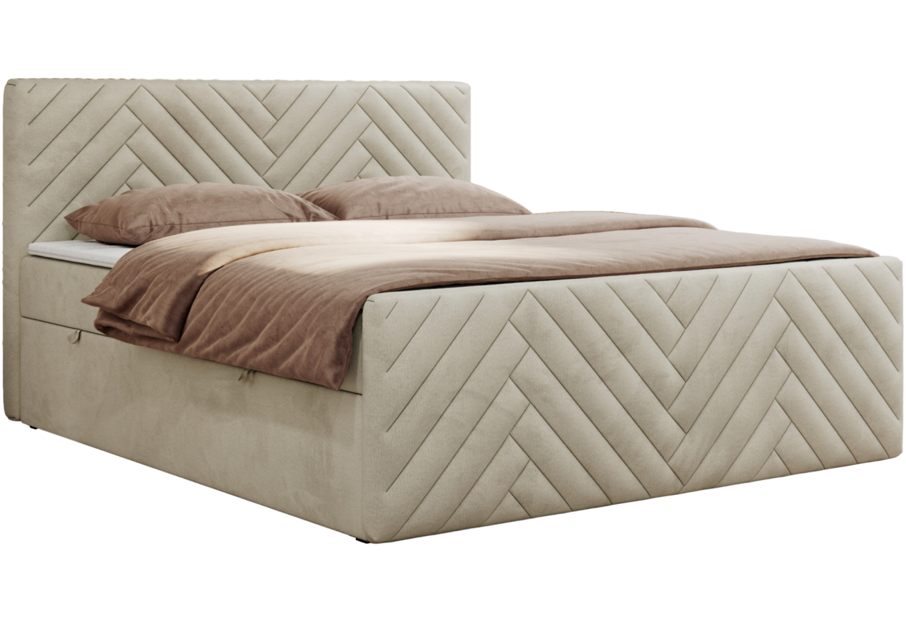Łóżko kontynentalne PARIS DUO 160x200 - H3 - beżowy, welwet