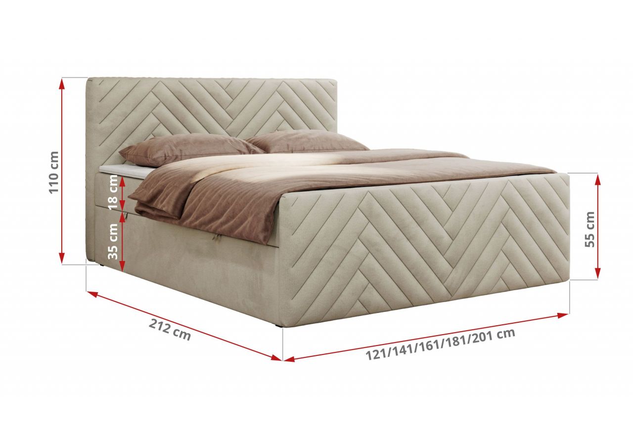 Łóżko kontynentalne PARIS DUO 160x200 - H3 - beżowy, welwet