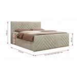 Łóżko kontynentalne PARIS DUO 160x200 - H3 - beżowy, welwet