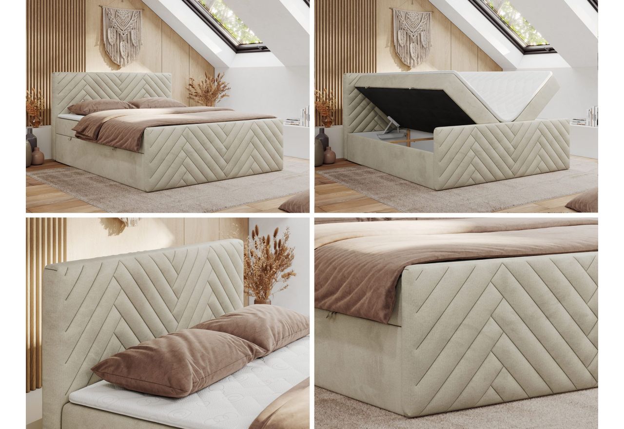 Łóżko kontynentalne PARIS DUO 200x200 - H3 - beżowy, welwet