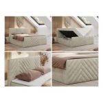 Łóżko kontynentalne PARIS DUO 200x200 - H3 - beżowy, welwet