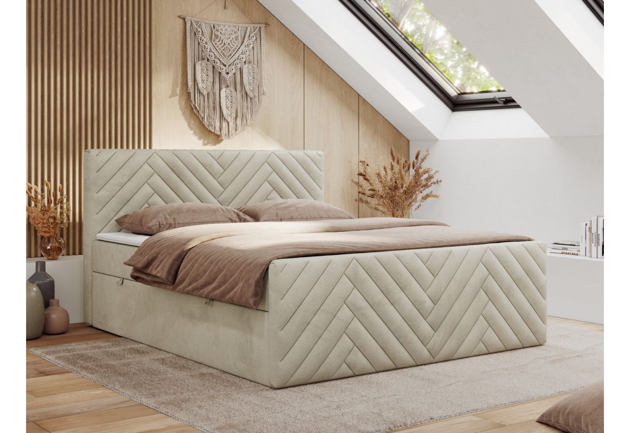 Łóżko kontynentalne PARIS DUO 120x200 - H4 - beżowy, welwet