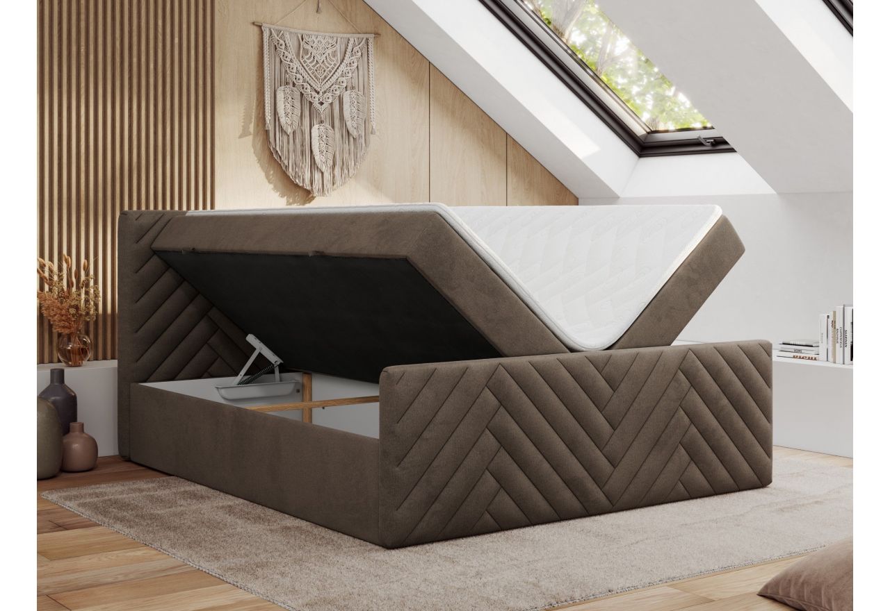 Łóżko kontynentalne PARIS DUO 120x200 - H3 - brązowy, welwet