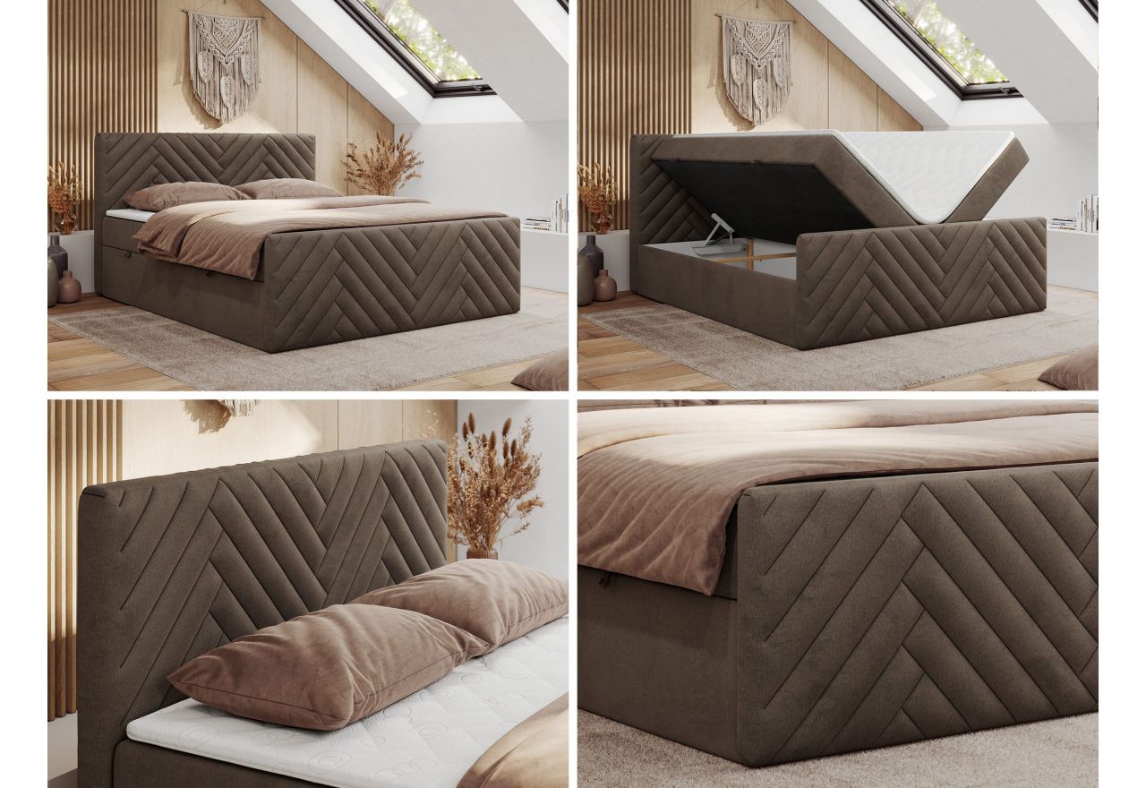 Łóżko kontynentalne PARIS DUO 120x200 - H3 - brązowy, welwet