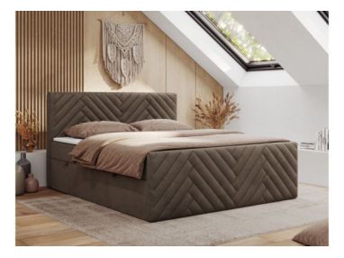 Łóżko kontynentalne PARIS DUO 180x200 - H3 - brązowy, welwet