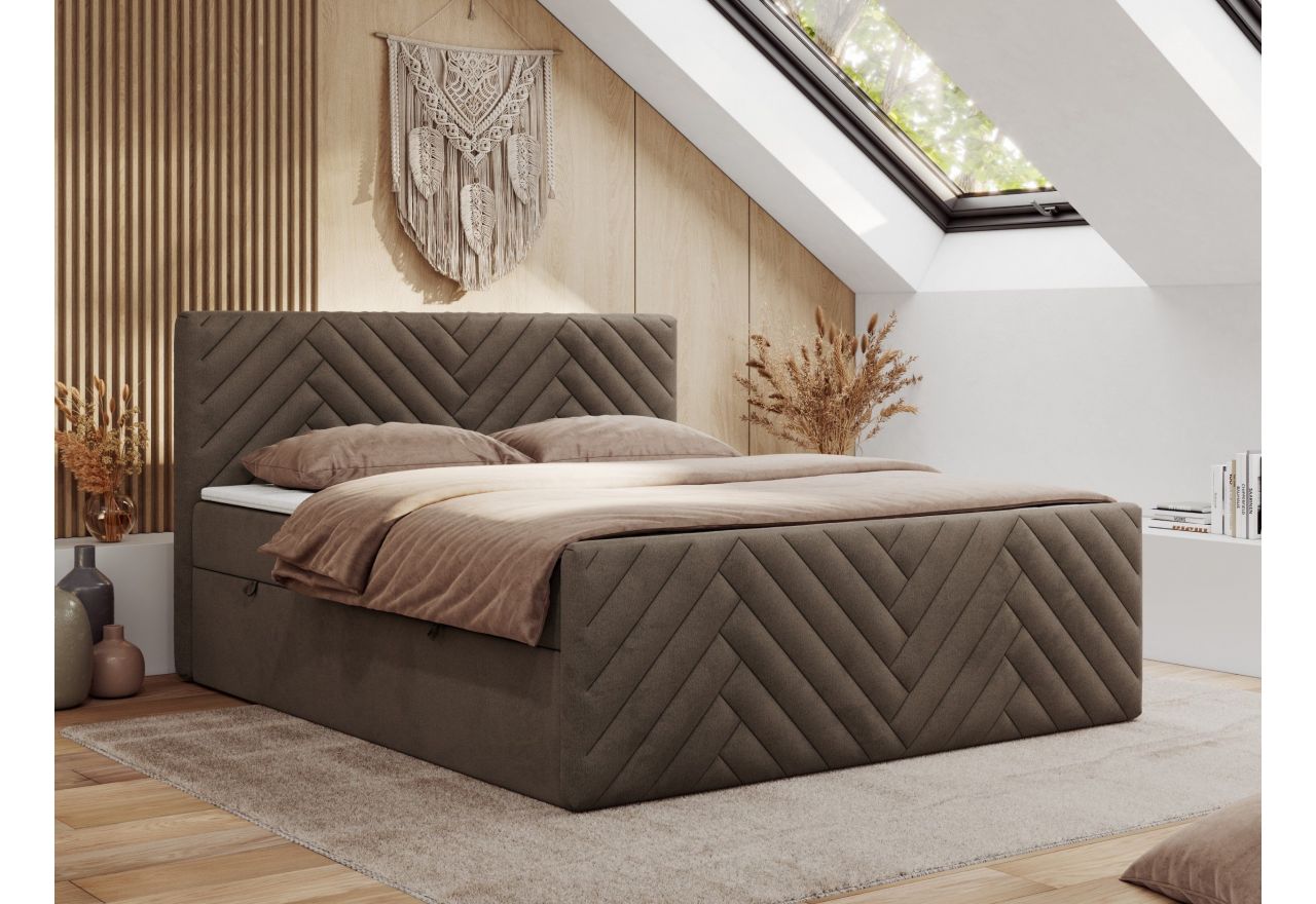 Łóżko kontynentalne PARIS DUO 160x200 - H4 - brązowy, welwet