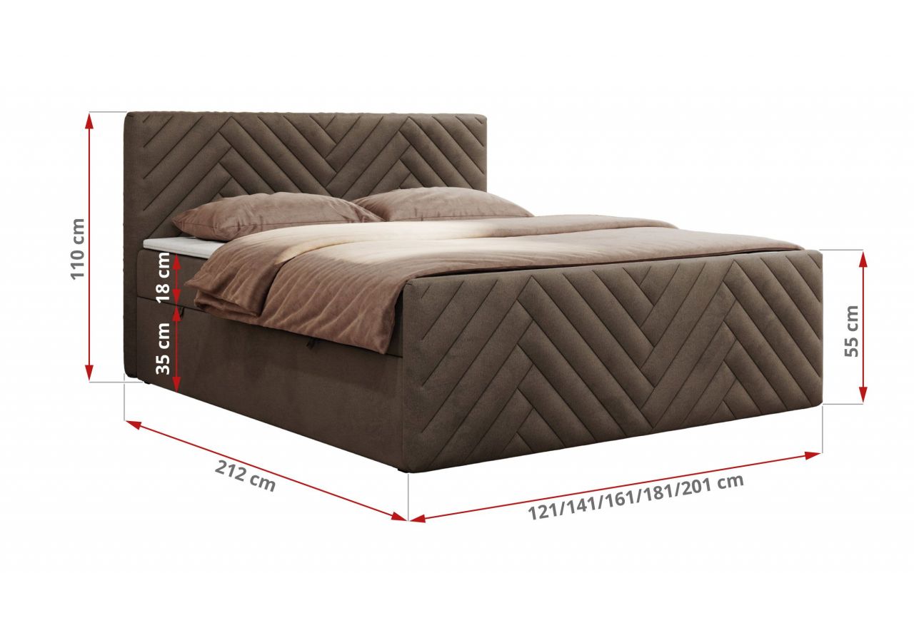 Łóżko kontynentalne PARIS DUO 180x200 - H4 - brązowy, welwet