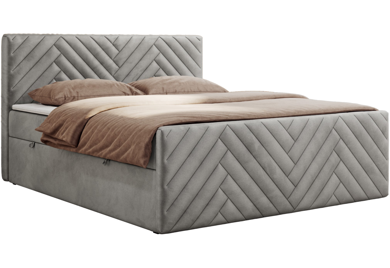 Łóżko kontynentalne PARIS DUO 160x200 - H3 - jasnoszary, welwet