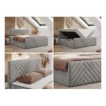 Łóżko kontynentalne PARIS DUO 160x200 - H3 - jasnoszary, welwet