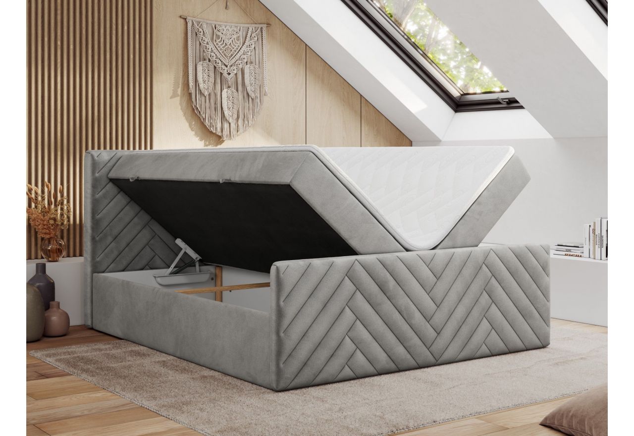 Łóżko kontynentalne PARIS DUO 180x200 - H3 - jasnoszary, welwet
