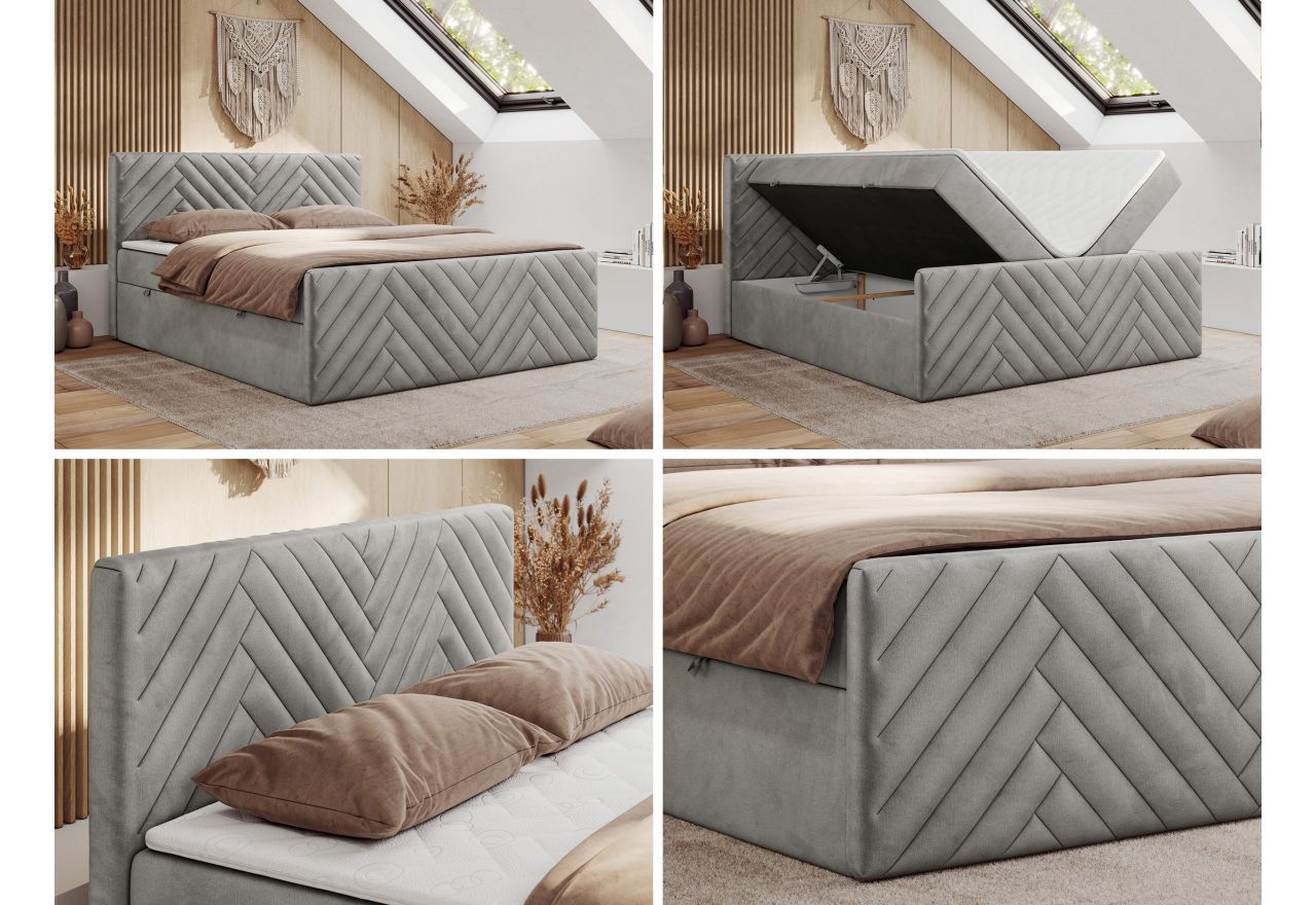 Łóżko kontynentalne PARIS DUO 140x200 - H4 - jasnoszary, welwet