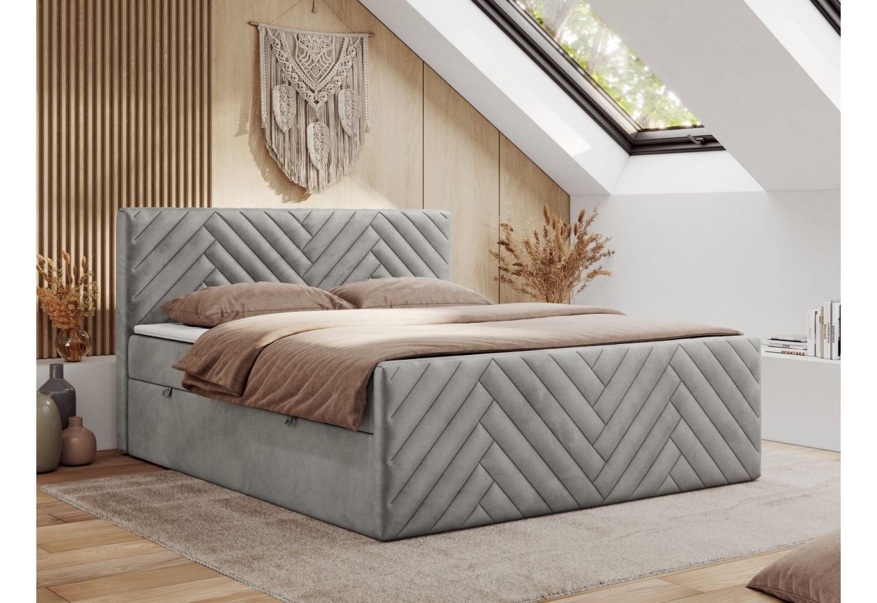 Łóżko kontynentalne PARIS DUO 160x200 - H4 - jasnoszary, welwet