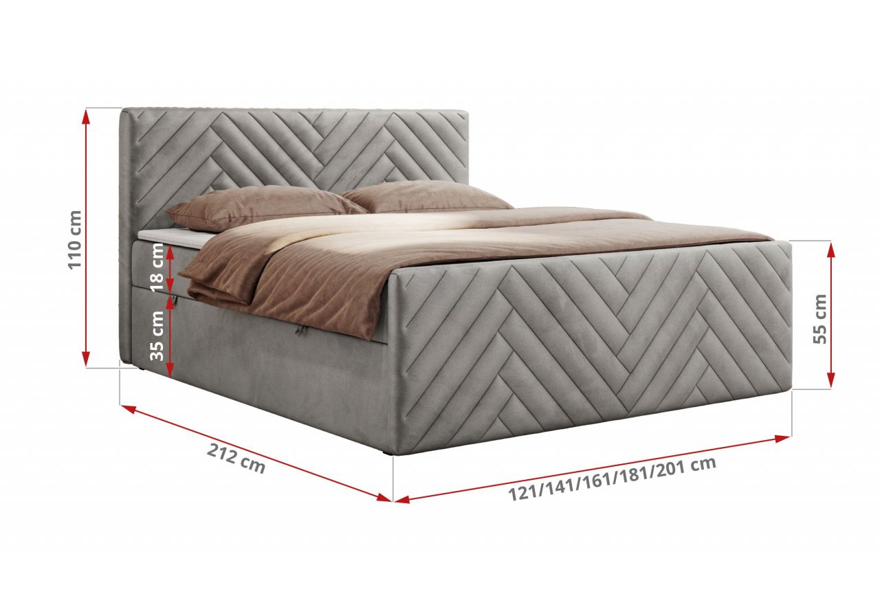 Łóżko kontynentalne PARIS DUO 200x200 - H4 - jasnoszary, welwet