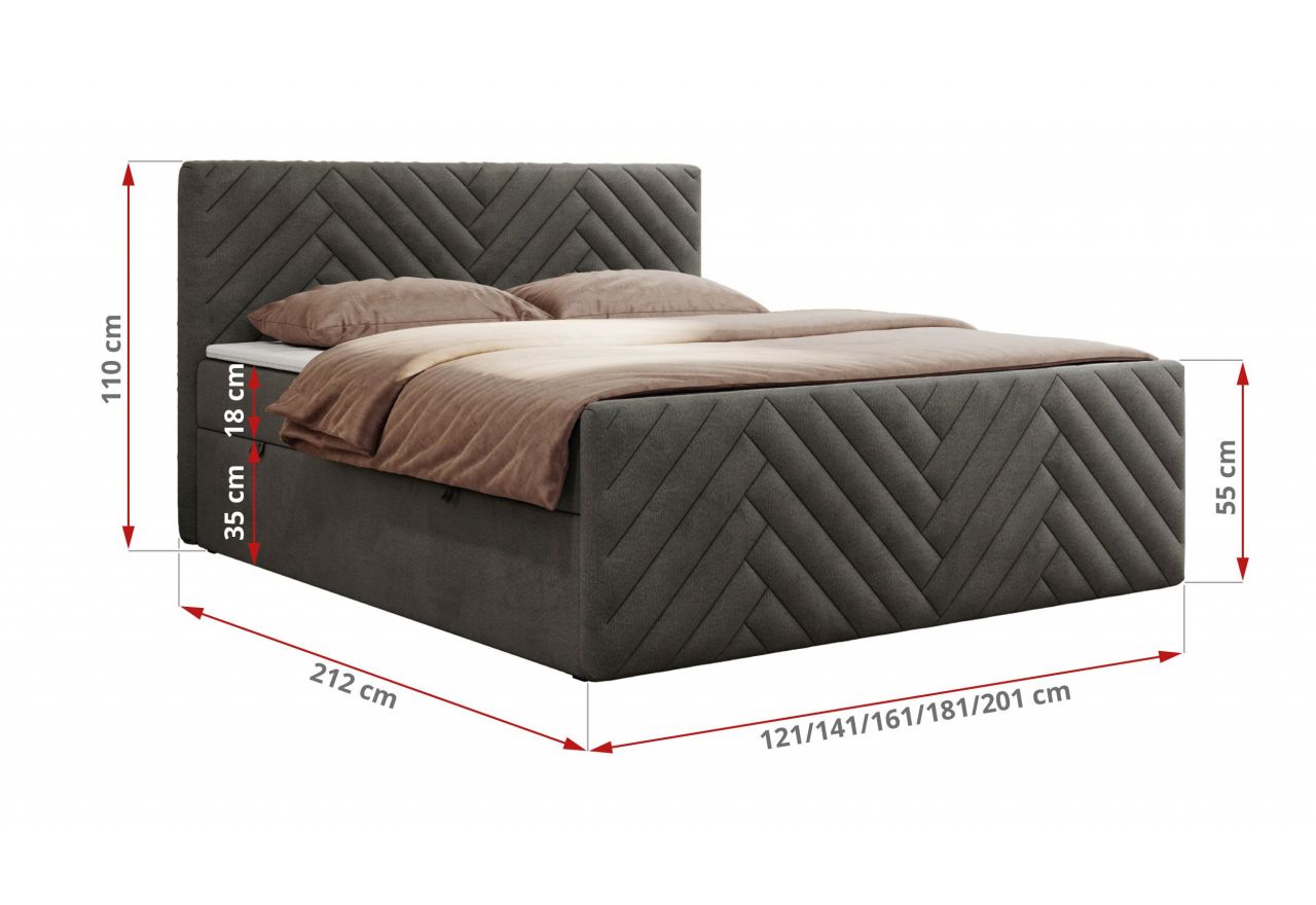 Łóżko kontynentalne PARIS DUO 140x200 - H3 - ciemnoszary, welwet