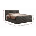 Łóżko kontynentalne PARIS DUO 200x200 - H3 - ciemnoszary, welwet