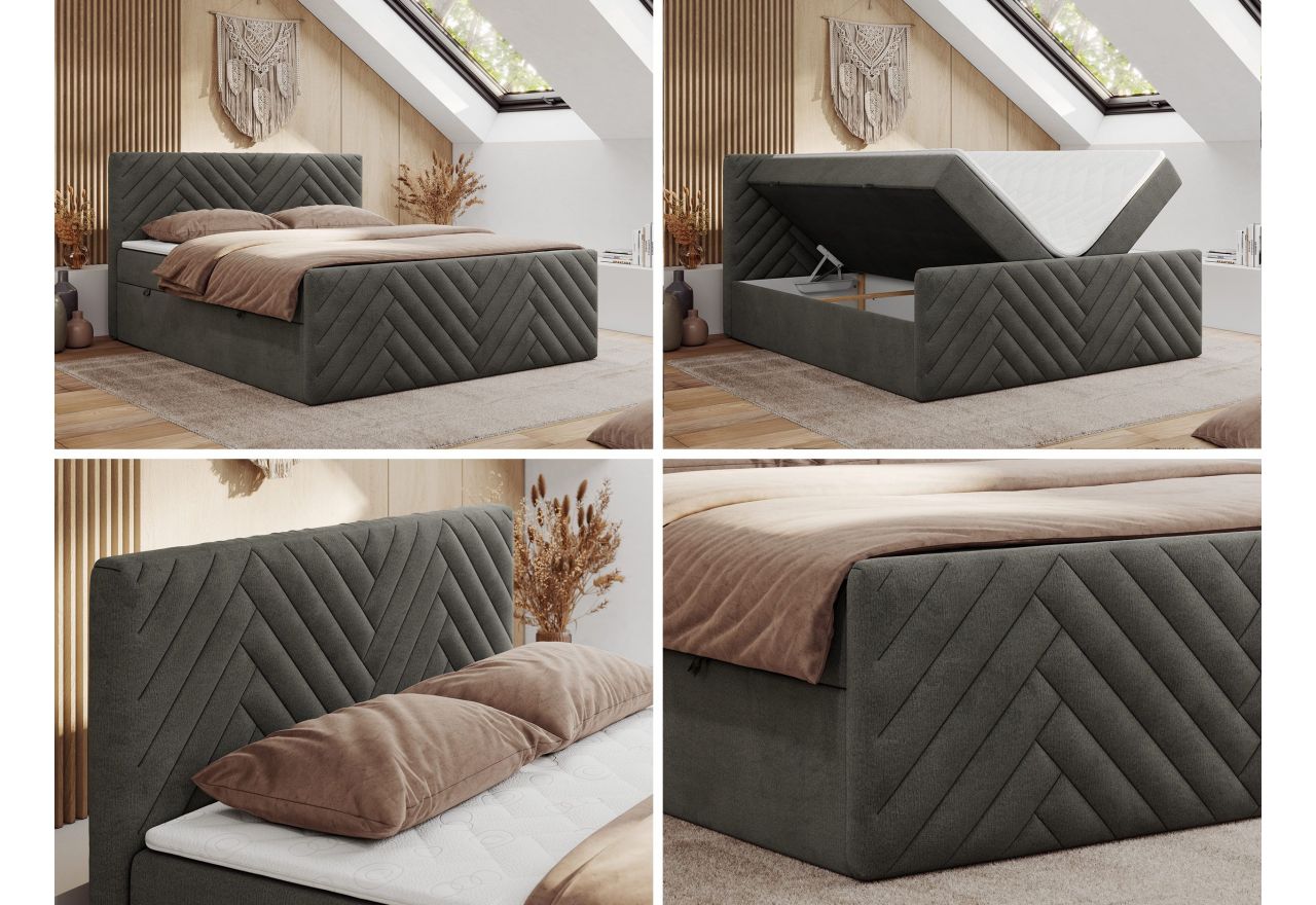 Łóżko kontynentalne PARIS DUO 200x200 - H4 - ciemnoszary, welwet