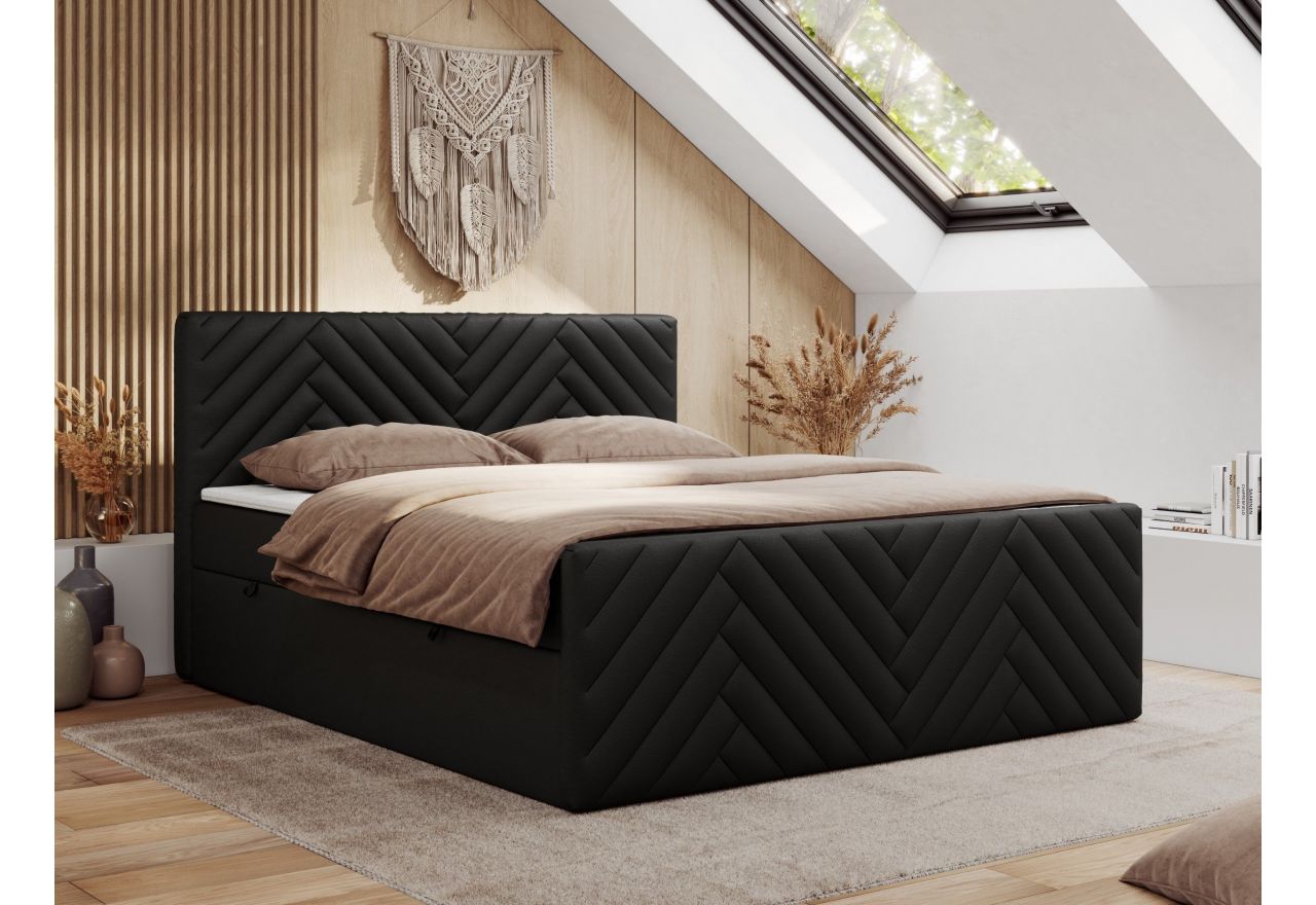 Łóżko kontynentalne PARIS DUO 160x200 - H3 - czarny, ekoskóra