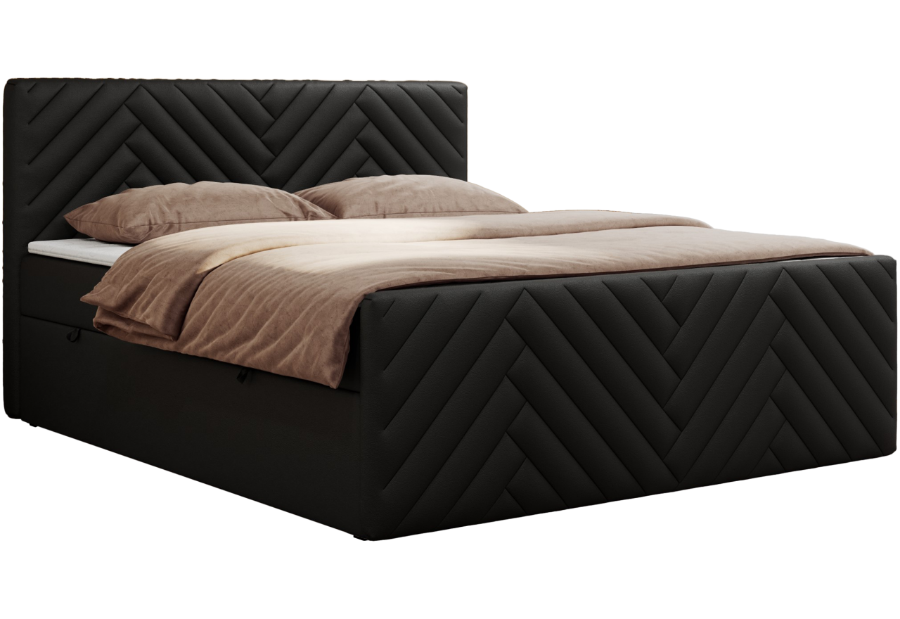 Łóżko kontynentalne PARIS DUO 160x200 - H3 - czarny, ekoskóra