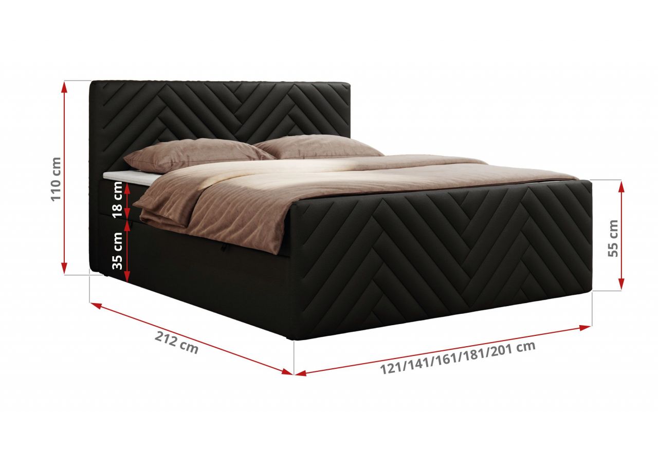 Łóżko kontynentalne PARIS DUO 160x200 - H3 - czarny, ekoskóra