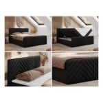 Łóżko kontynentalne PARIS DUO 160x200 - H3 - czarny, ekoskóra