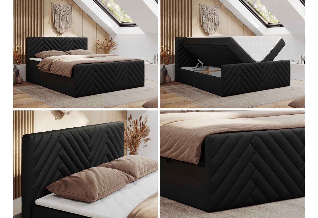 Łóżko kontynentalne PARIS DUO 200x200 - H3 - czarny, ekoskóra