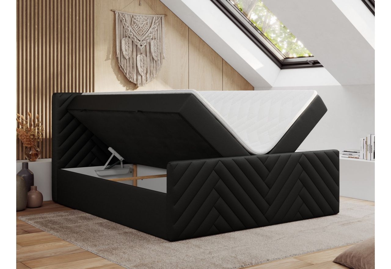 Łóżko kontynentalne PARIS DUO 200x200 - H4 - czarny, ekoskóra