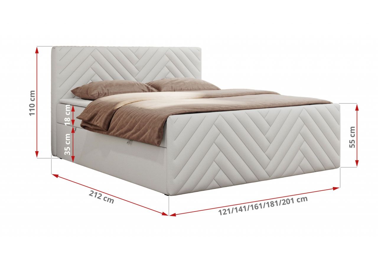 Łóżko kontynentalne PARIS DUO 180x200 - H3 - biały, ekoskóra