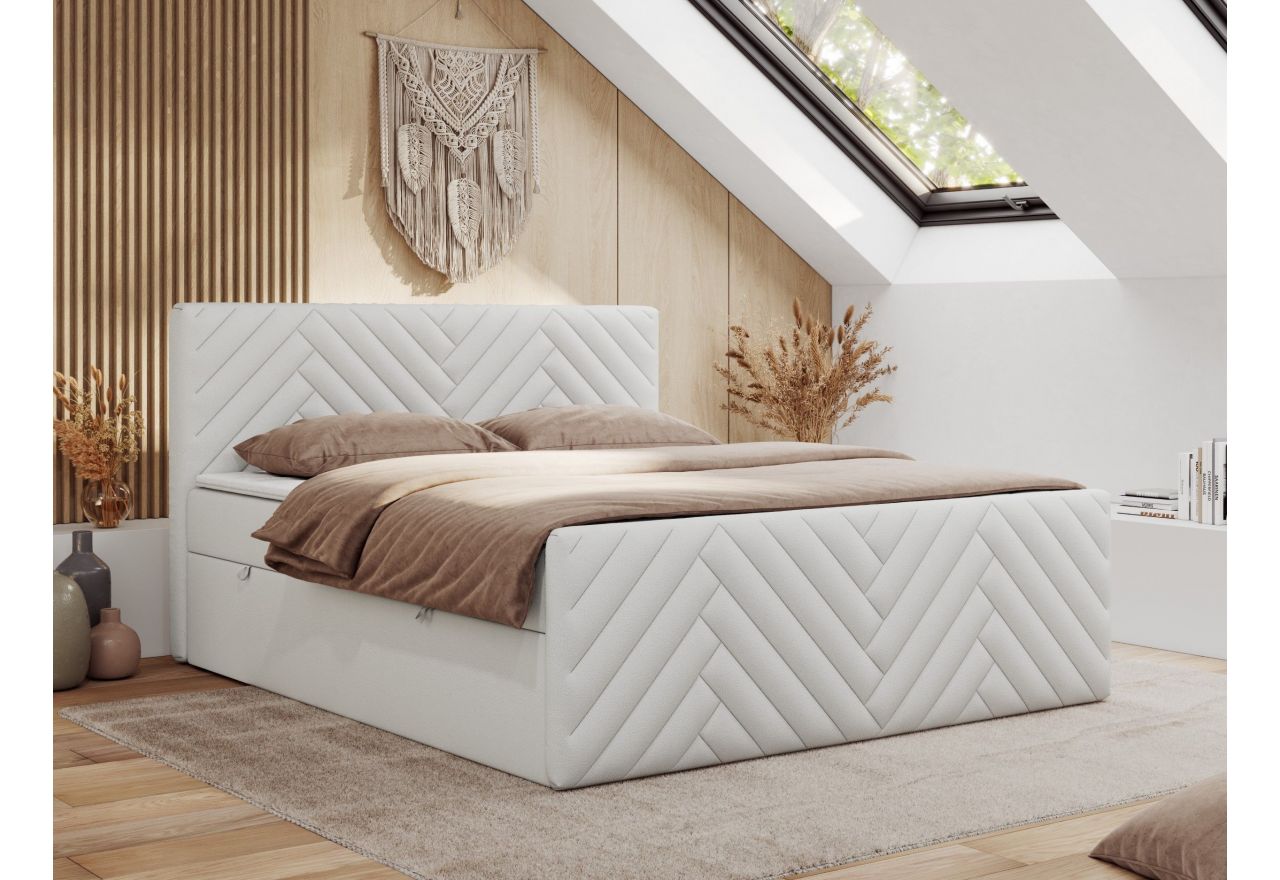 Łóżko kontynentalne PARIS DUO 200x200 - H3 - biały, ekoskóra