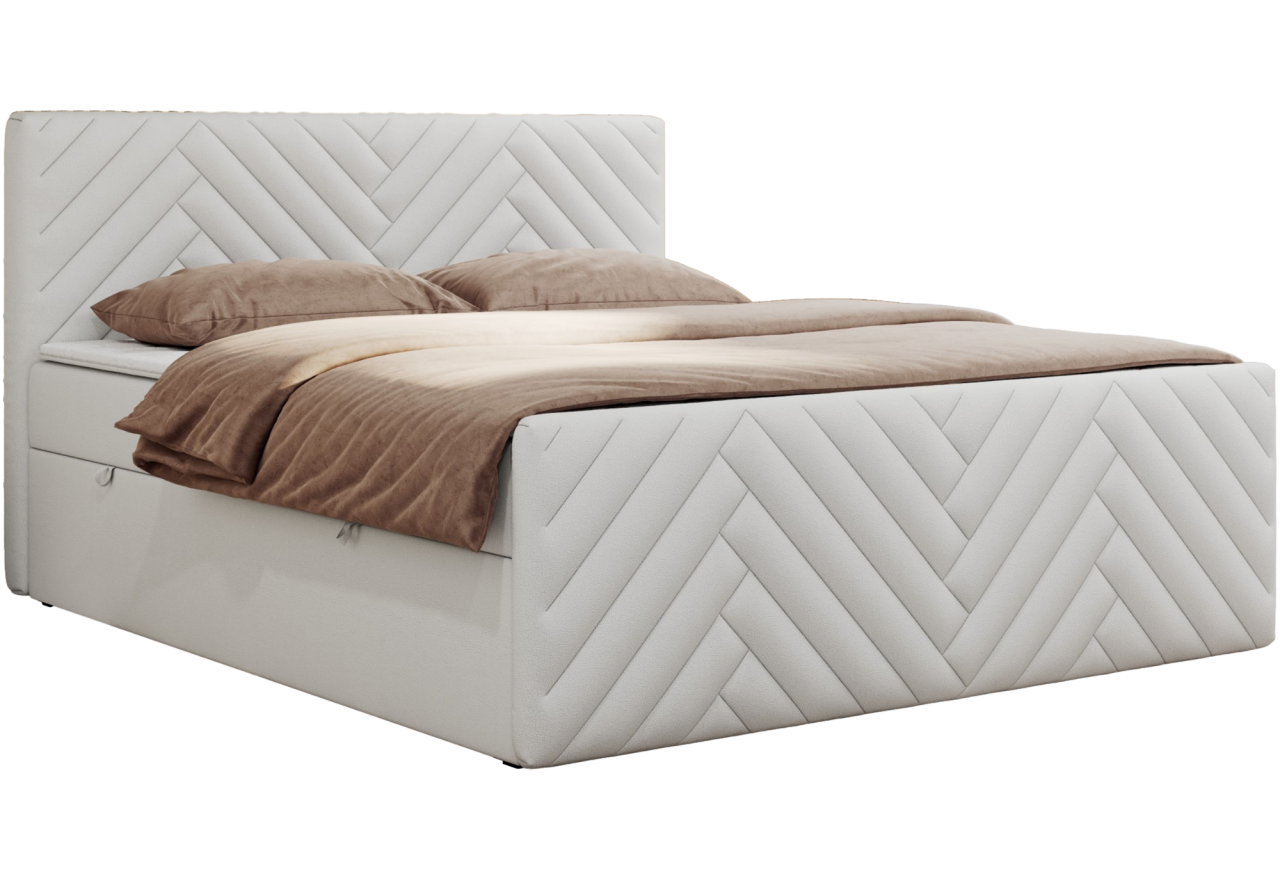 Łóżko kontynentalne PARIS DUO 200x200 - H3 - biały, ekoskóra