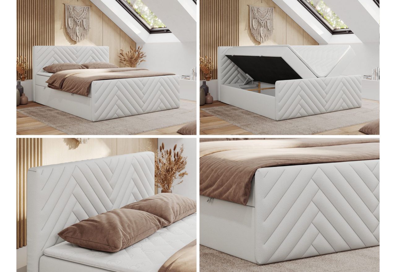 Łóżko kontynentalne PARIS DUO 200x200 - H3 - biały, ekoskóra