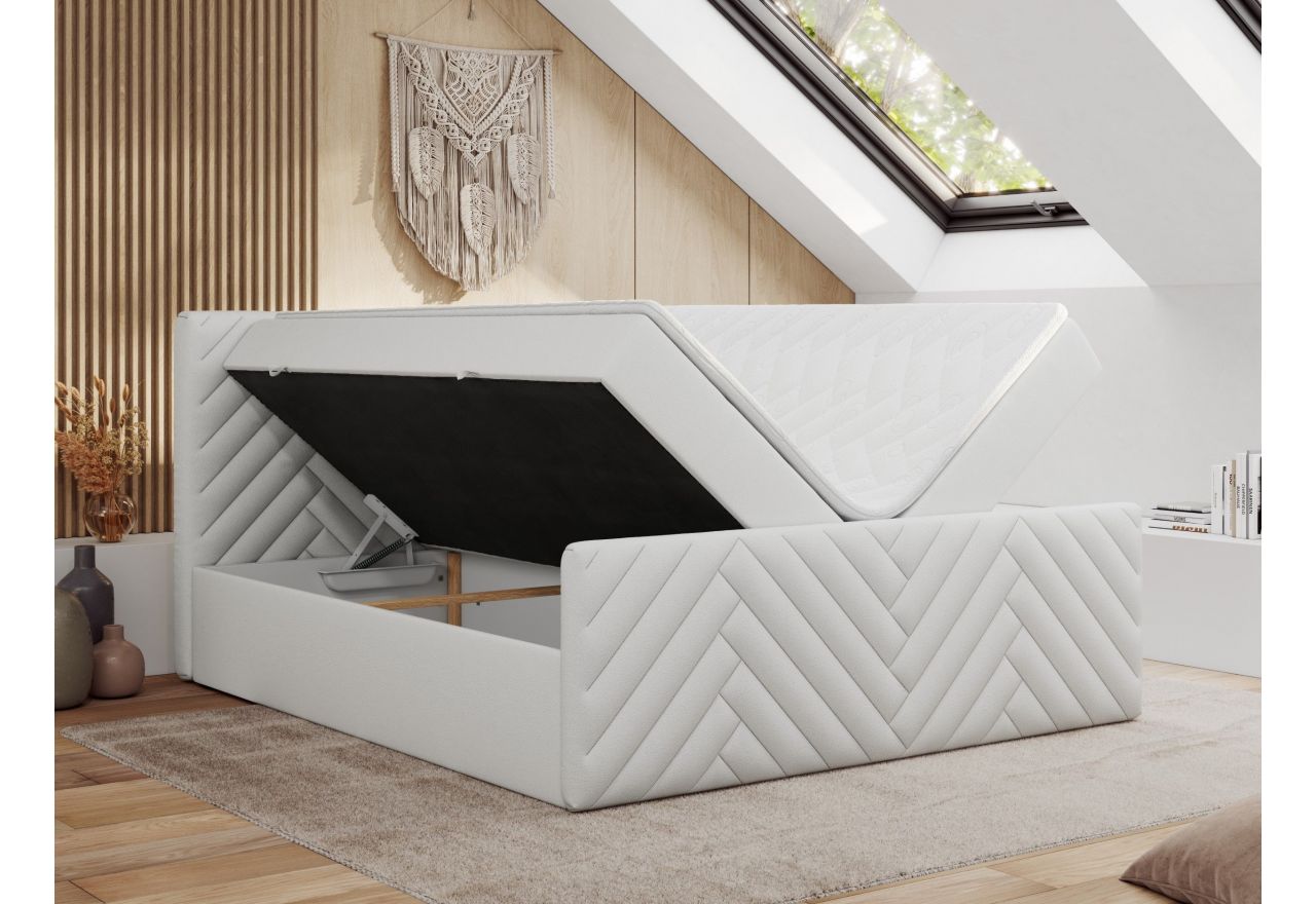 Łóżko kontynentalne PARIS DUO 200x200 - H4 - biały, ekoskóra