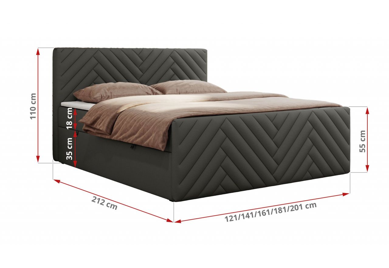 Łóżko kontynentalne PARIS DUO 180x200 - H3 - szary, ekoskóra