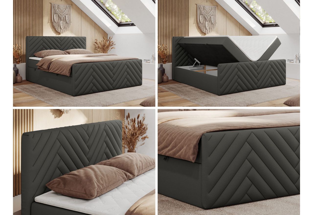 Łóżko kontynentalne PARIS DUO 180x200 - H3 - szary, ekoskóra