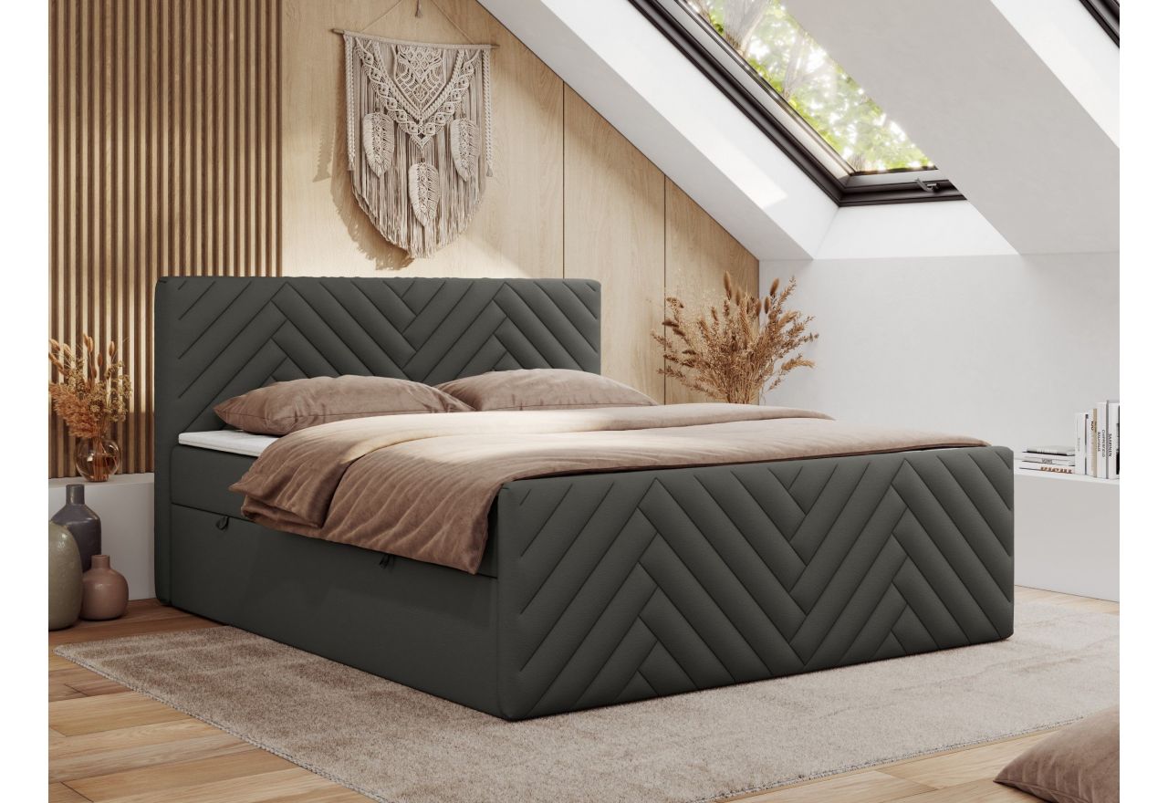 Łóżko kontynentalne PARIS DUO 160x200 - H4 - szary, ekoskóra