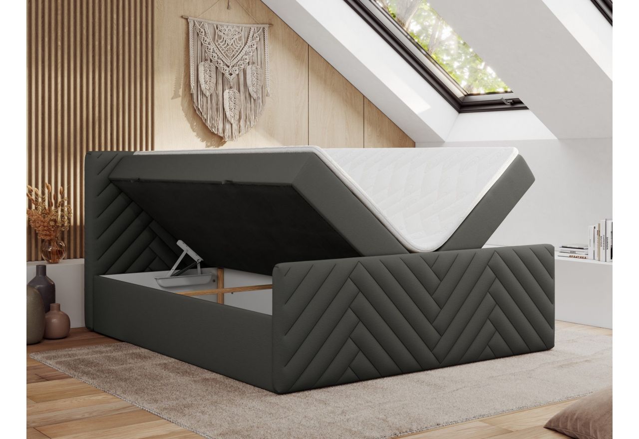 Łóżko kontynentalne PARIS DUO 160x200 - H4 - szary, ekoskóra