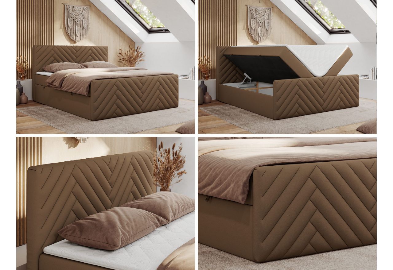 Łóżko kontynentalne PARIS DUO 140x200 - H3 - brązowy, ekoskóra