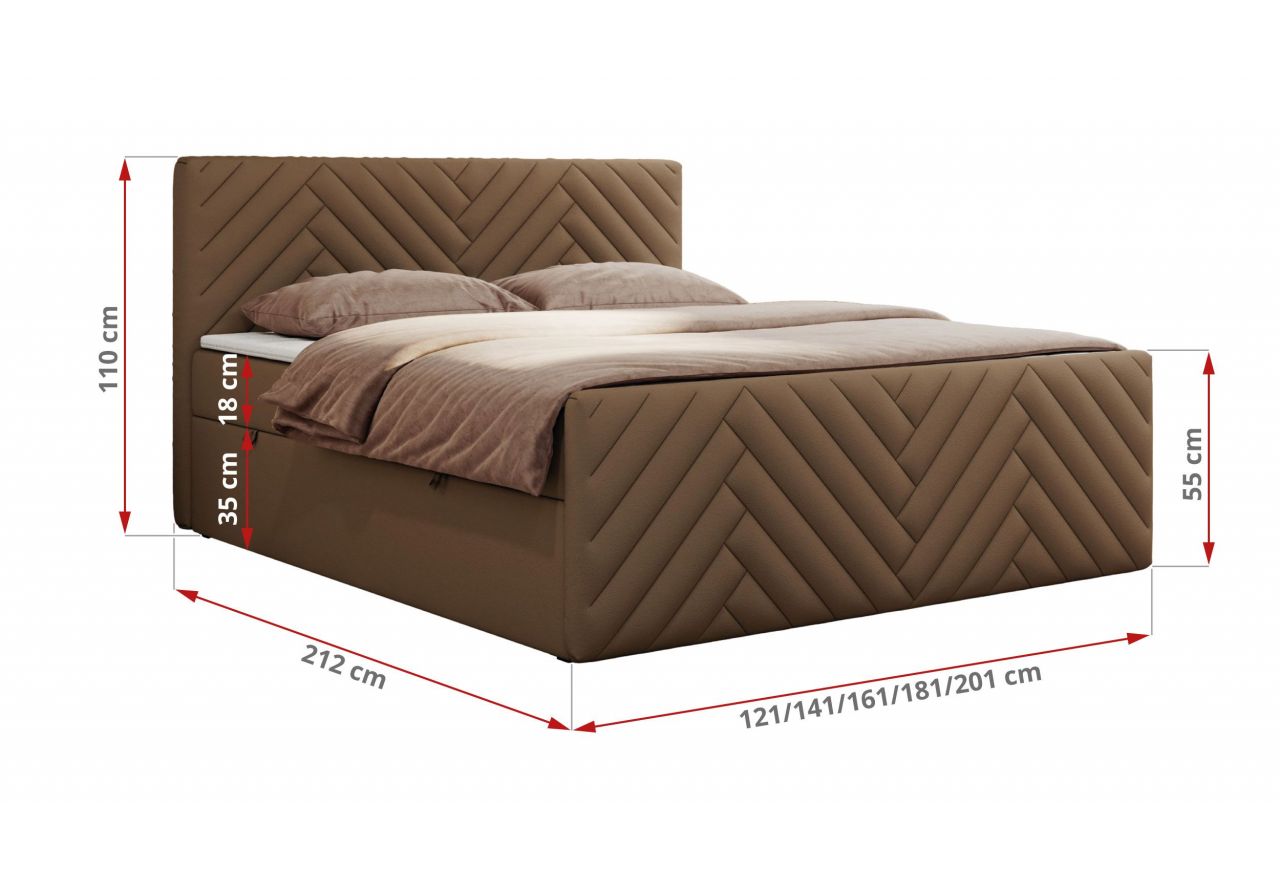 Łóżko kontynentalne PARIS DUO 160x200 - H3 - brązowy, ekoskóra