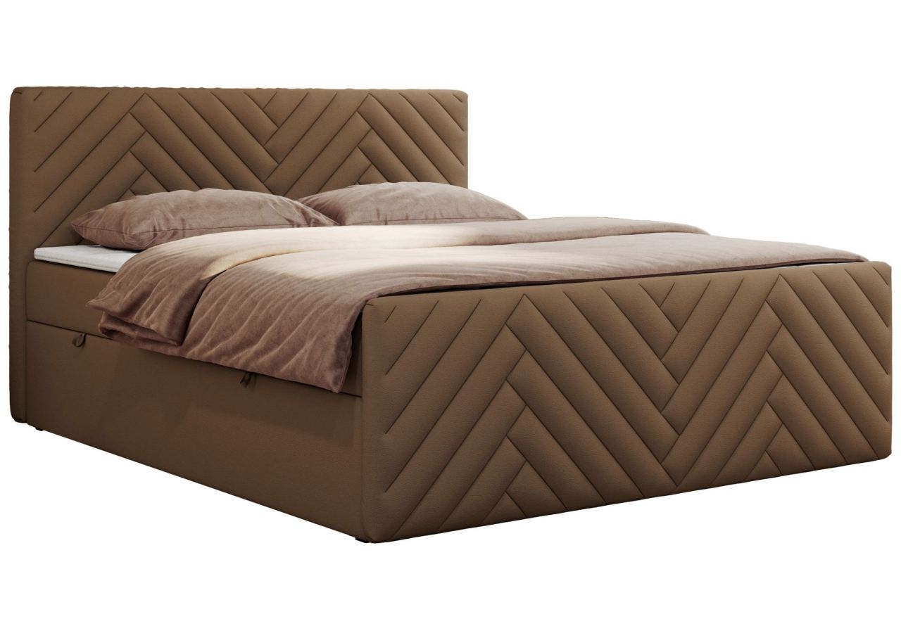 Łóżko kontynentalne PARIS DUO 160x200 - H3 - brązowy, ekoskóra