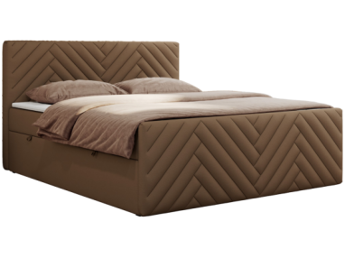 Łóżko kontynentalne PARIS DUO 200x200 - H3 - brązowy, ekoskóra