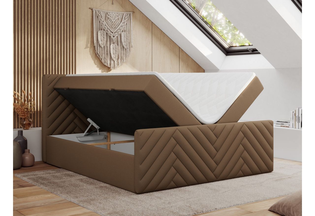 Łóżko kontynentalne PARIS DUO 120x200 - H4 - brązowy, ekoskóra